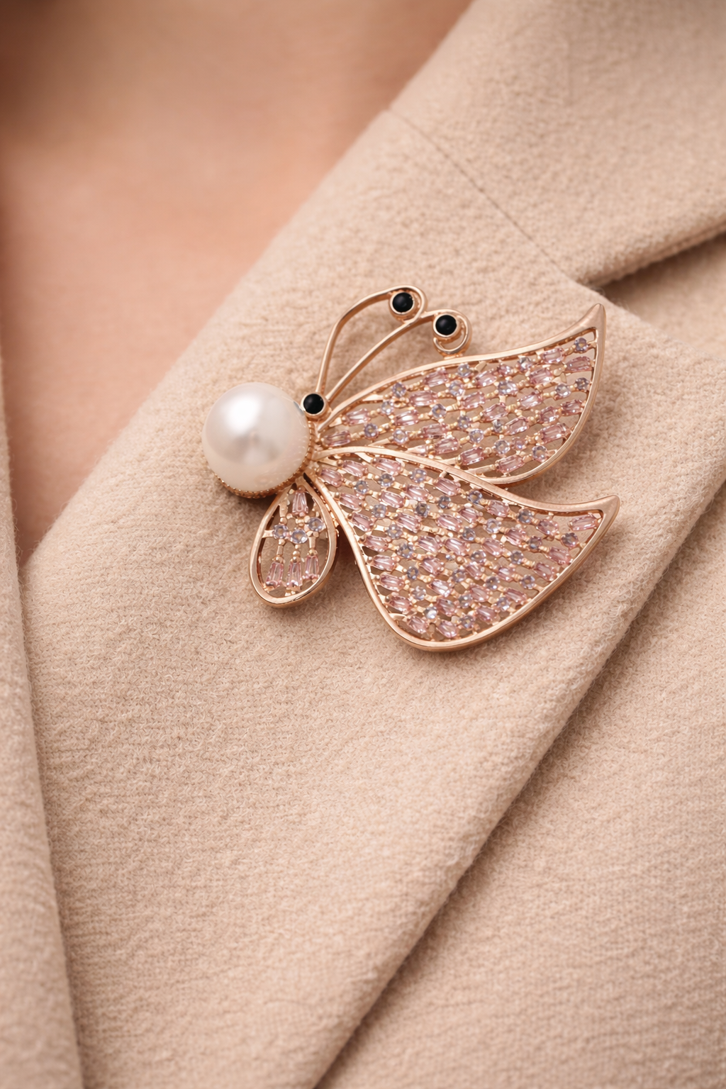 Pink Butterfly Pearl Brooch