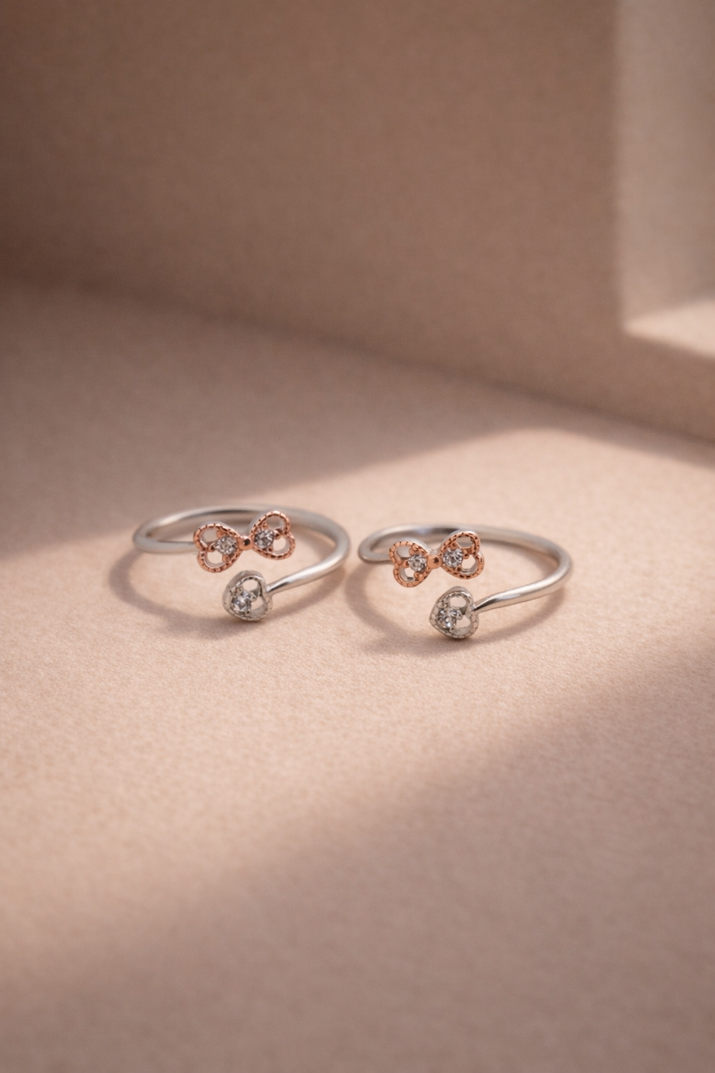 Bow Heart Charm Toe Ring Silver