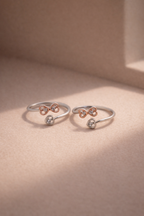 Bow Heart Charm Toe Ring Silver