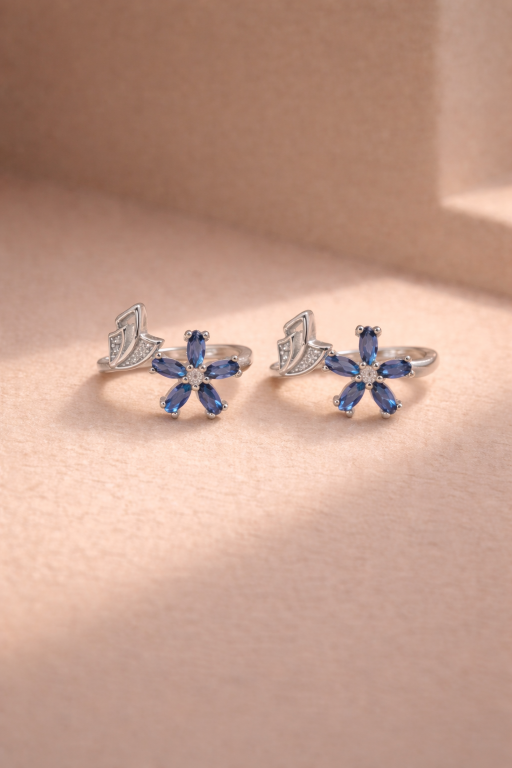 Blue Bloom Statement Toe Ring Silver