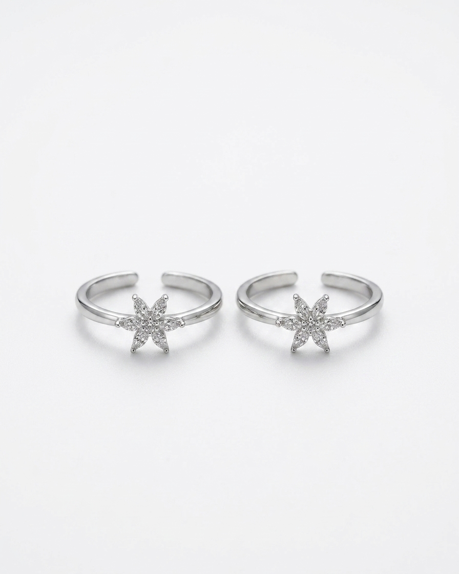 Floral Star Toe Ring Silver