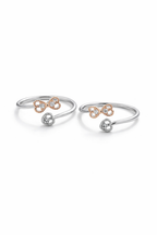 Bow Heart Charm Toe Ring Silver