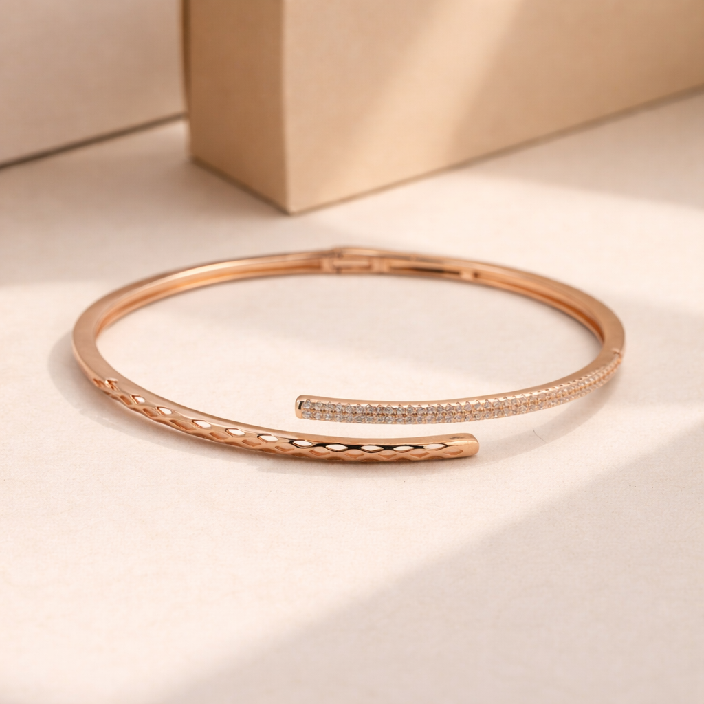 Dual Texture CZ Open Bangle