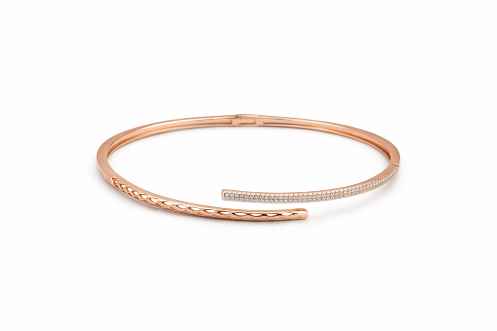 Dual Texture CZ Open Bangle