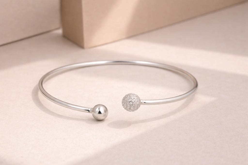 Dual Ball Silver Bangle
