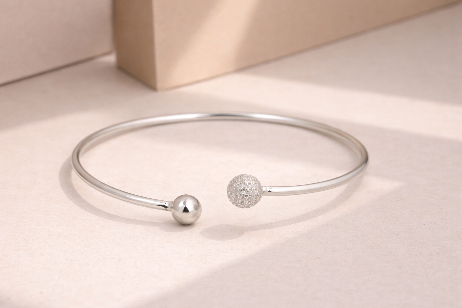 Dual Ball Silver Bangle