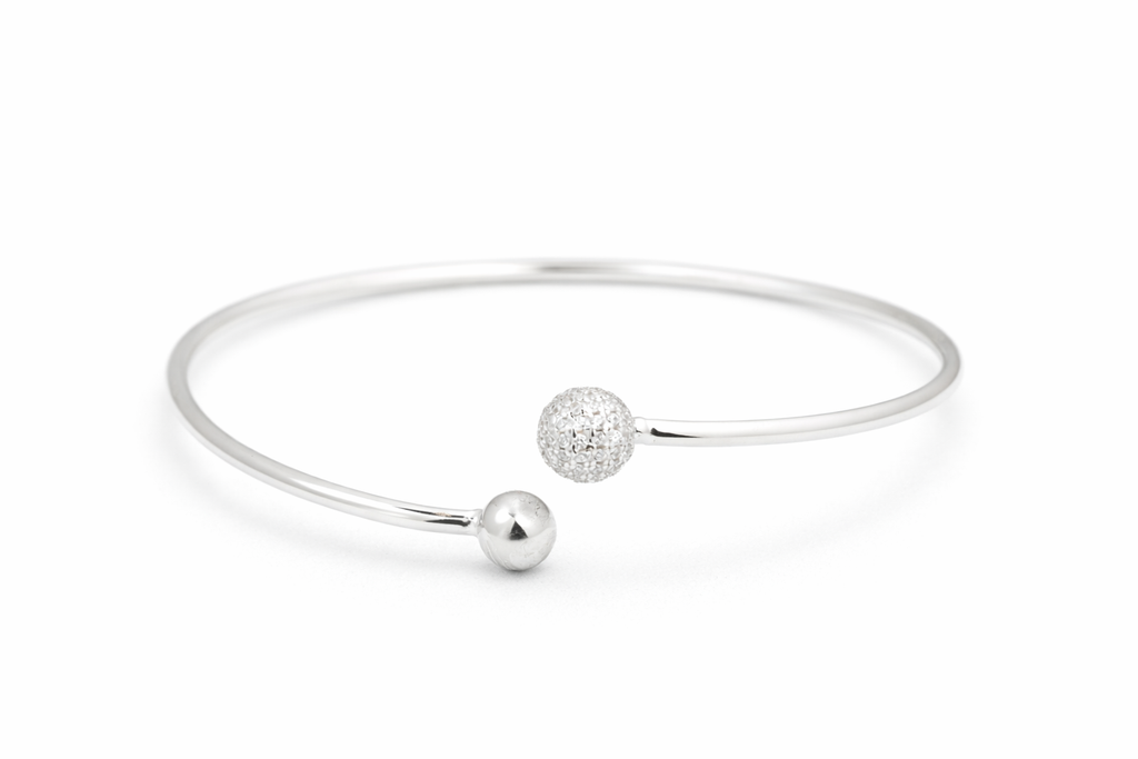 Dual Ball Silver Bangle