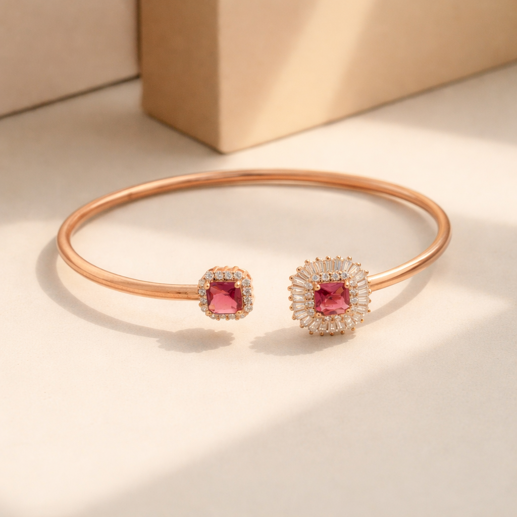 Ruby Dual Stone Open Bangle