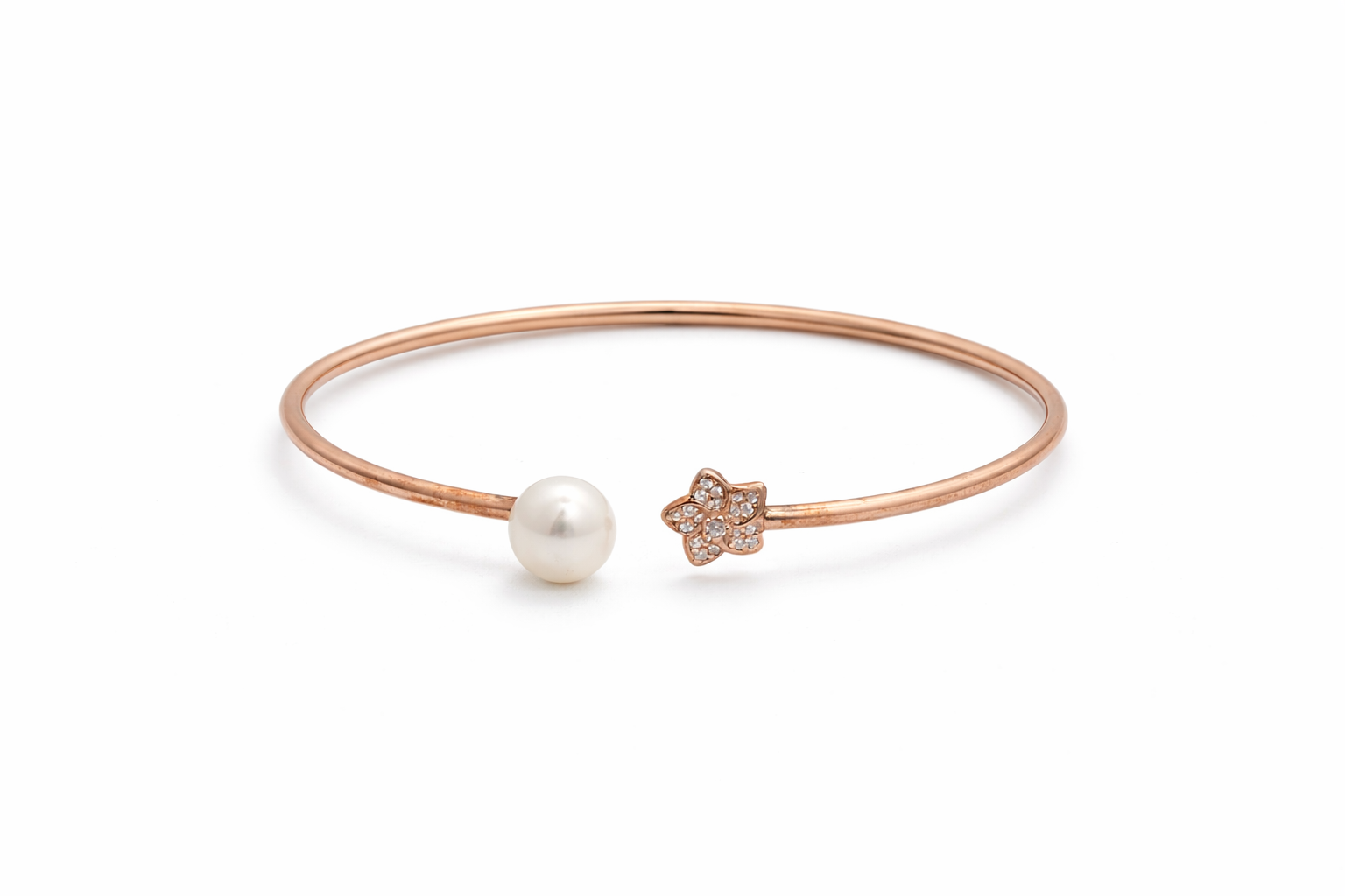 Floral Pearl Silver Bangle