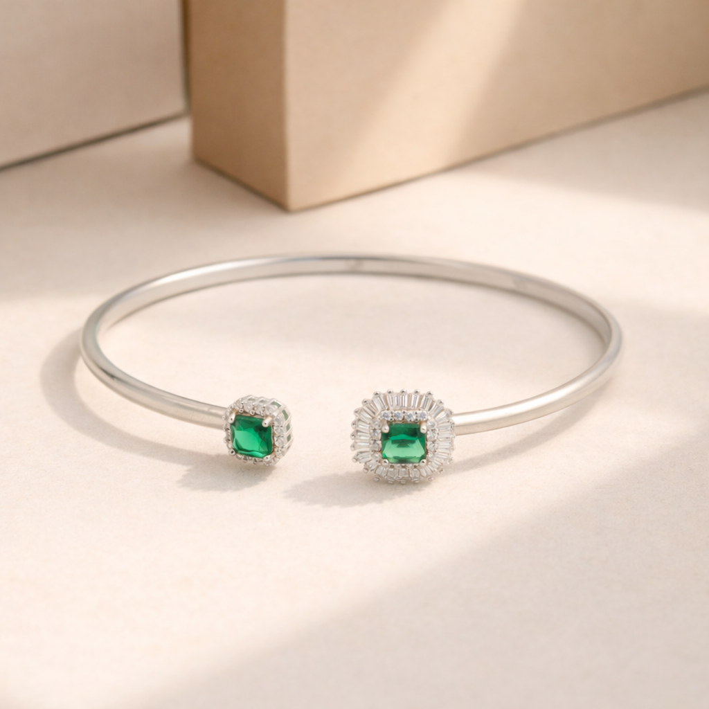 Dual Stone Emerald Open Bangle