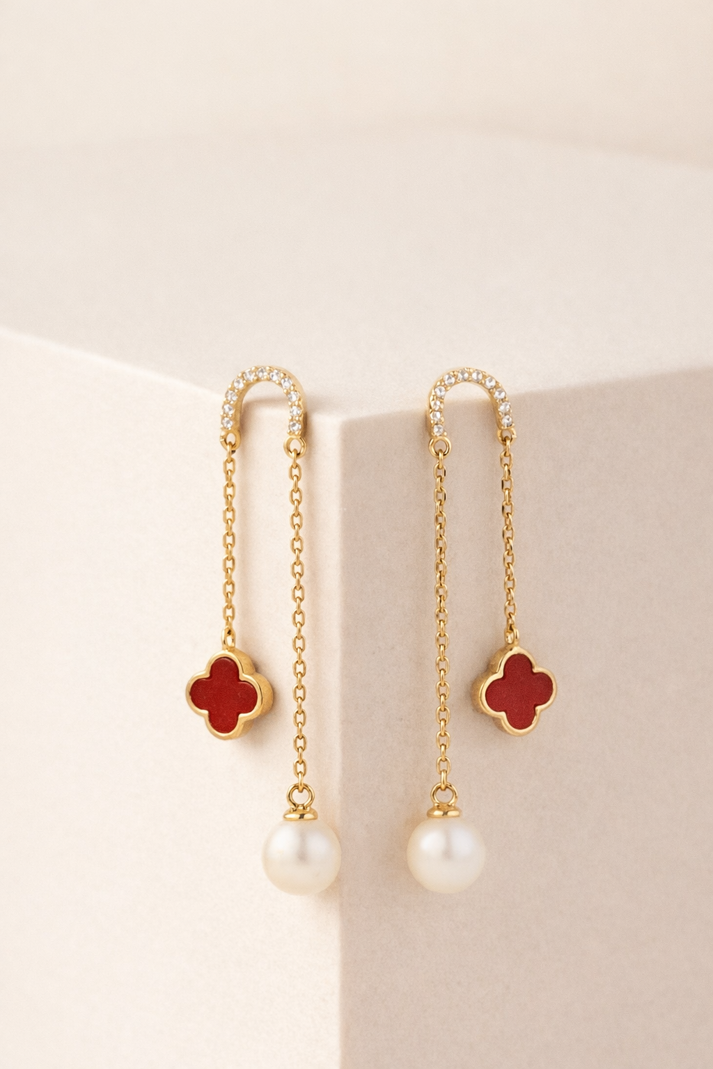 Clover Pearl Chain Drop Earrings