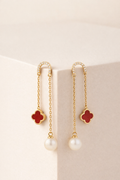 Clover Pearl Chain Drop Earrings