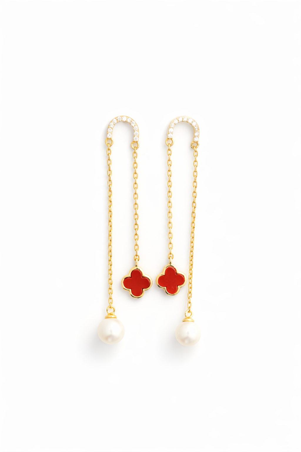 Clover Pearl Chain Drop Earrings
