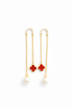 Clover Pearl Chain Drop Earrings