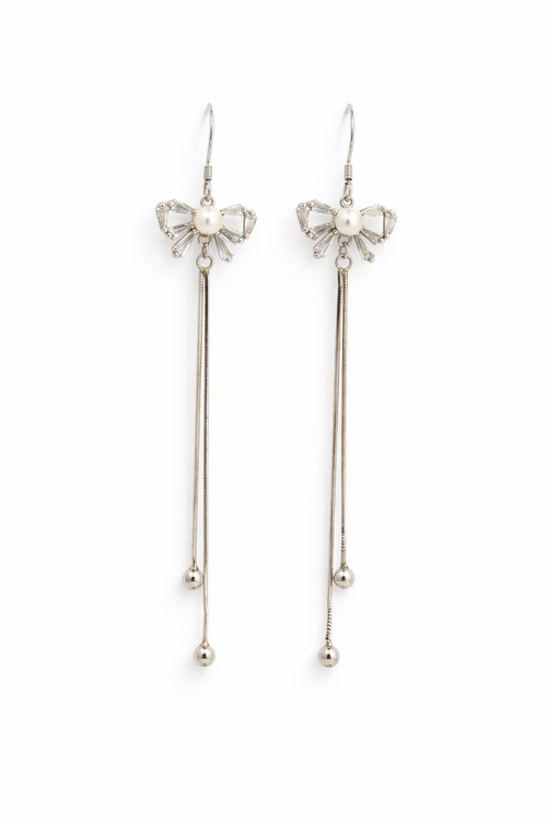 Bow Pearl Tassel Earrings