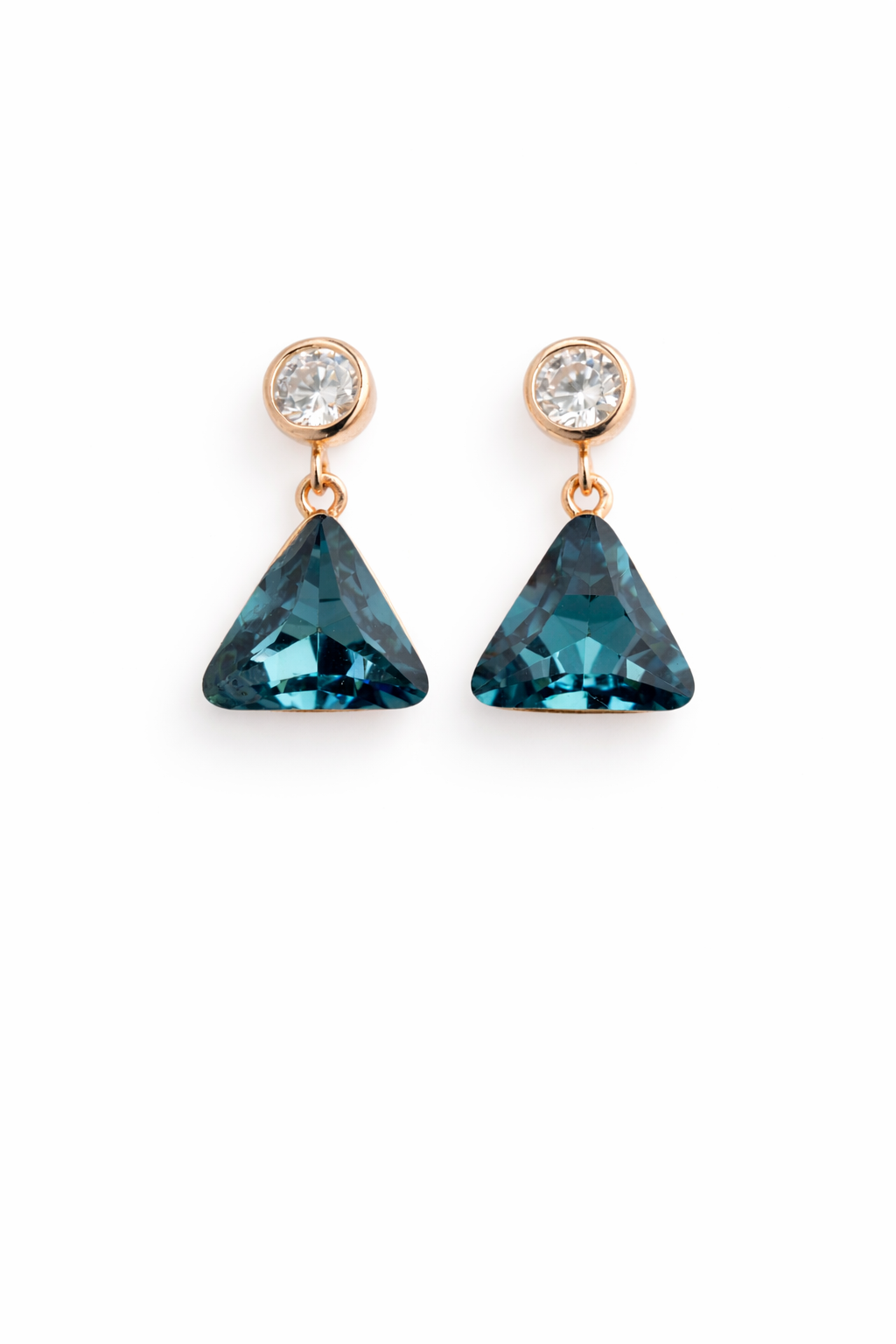 Teal Crystal Triangle Drop Earrings