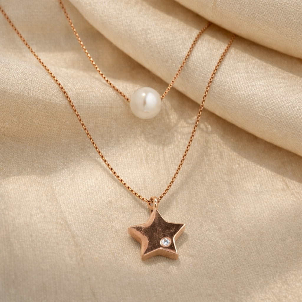Layered Star & Pearl Pendant Necklace