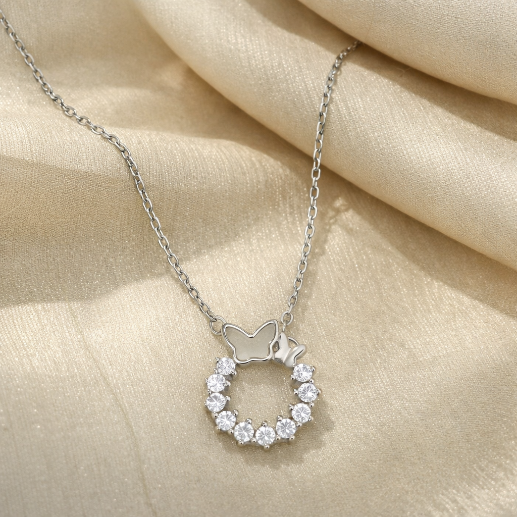 Butterfly Halo Crystal Pendant Necklace