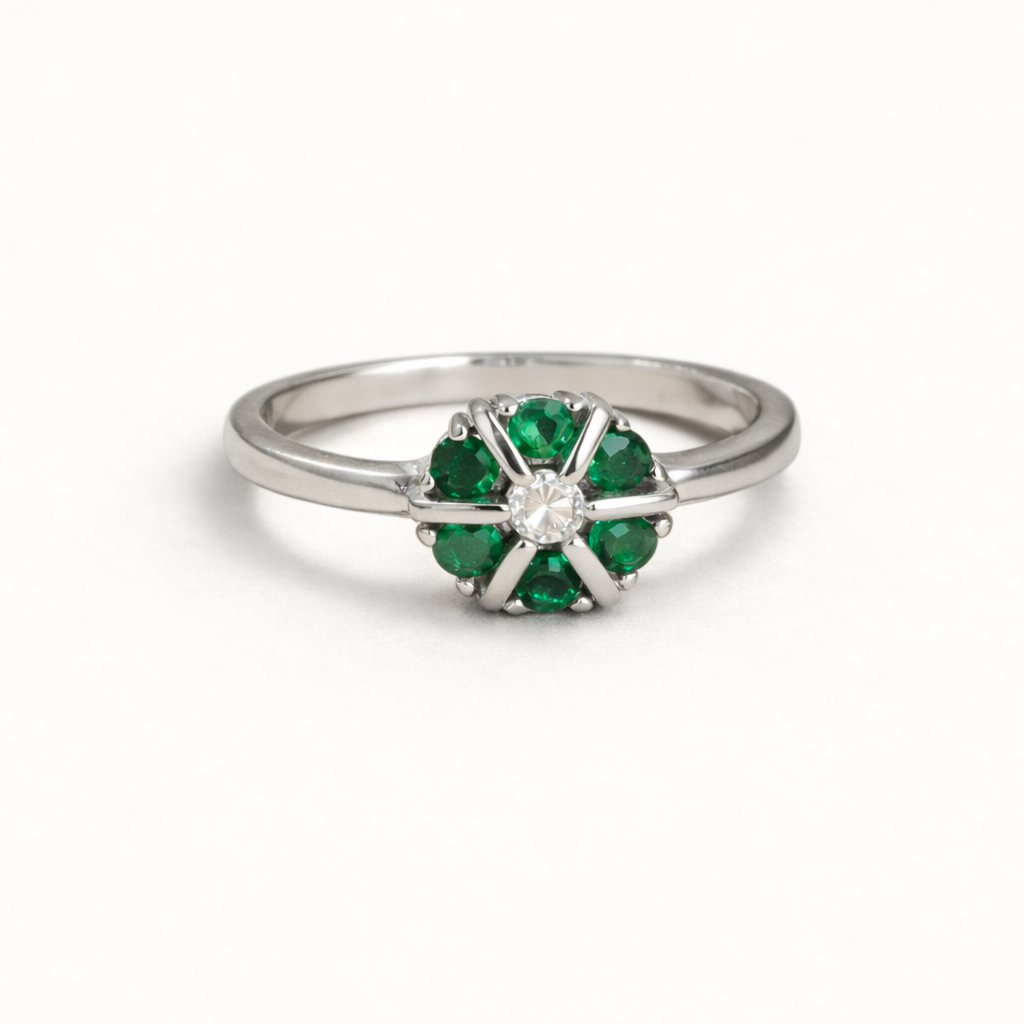 Emerald Bloom Cluster Ring