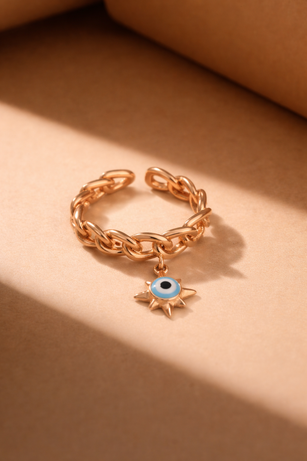 Evil Eye Charm Chain Ring
