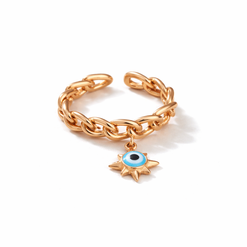 Evil Eye Charm Chain Ring