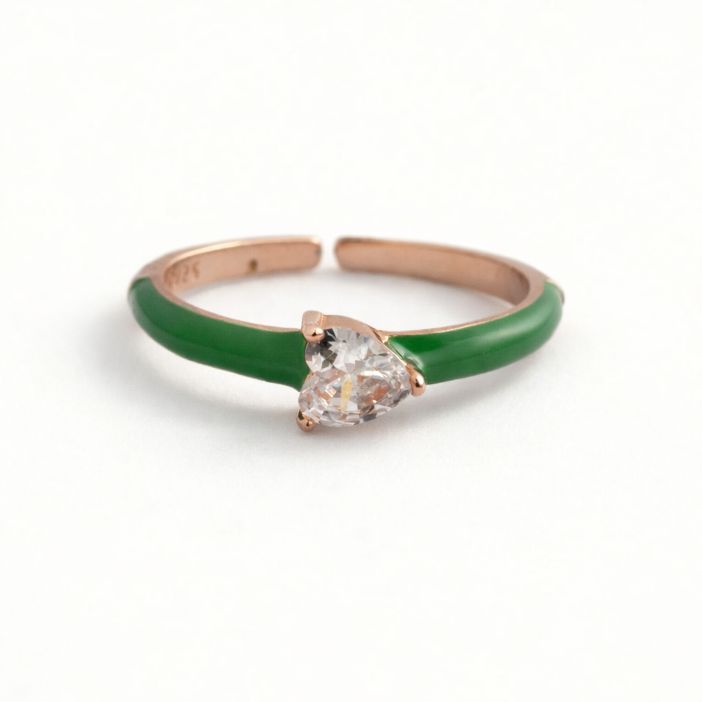 Emerald Enamel Heart Ring
