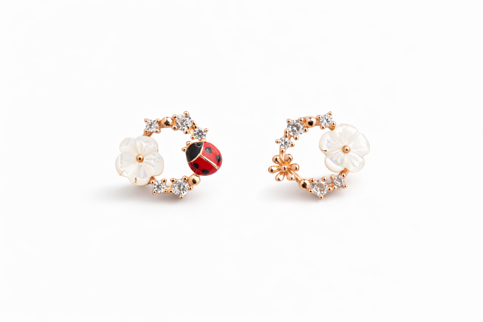 Ladybug Floral Studs