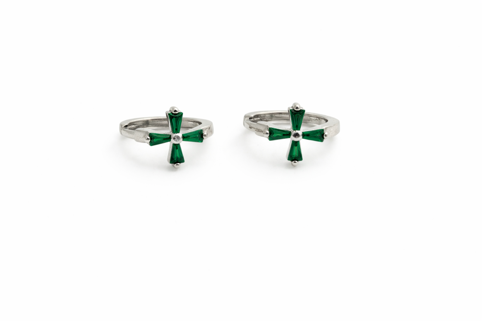 Emerald Cross Studs