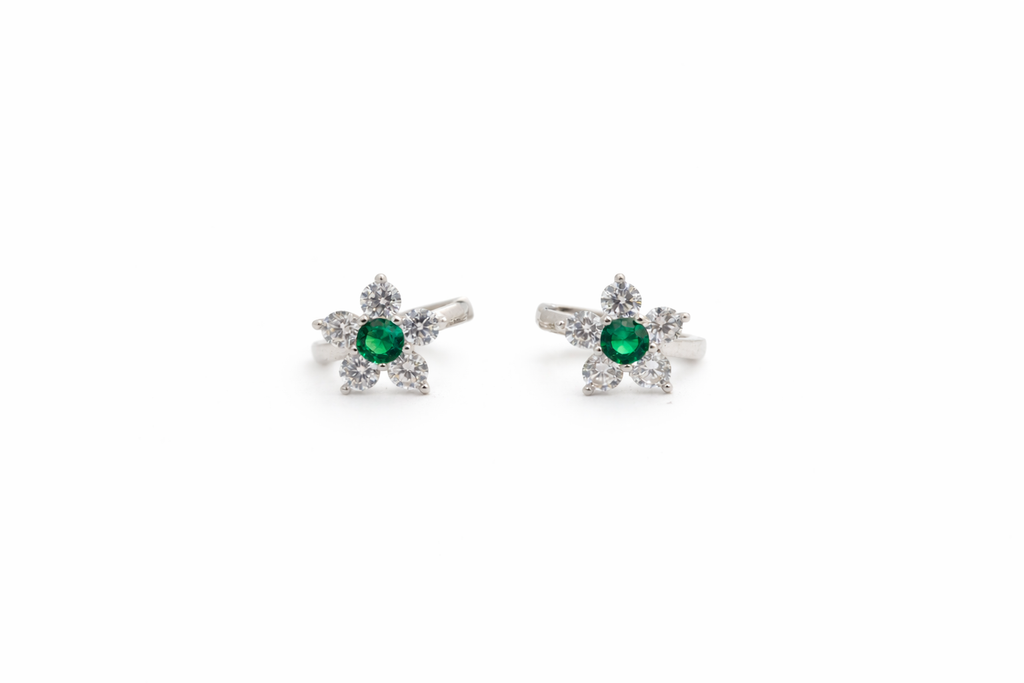 Emerald Flower Studs