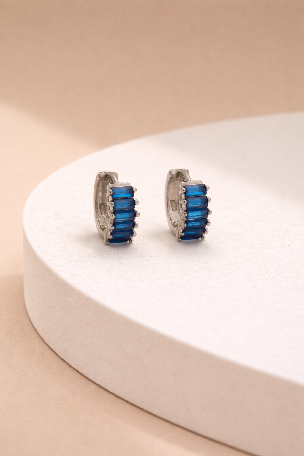 Blue Baguette Hoop Earrings