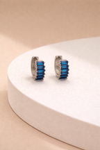 Blue Baguette Hoop Earrings
