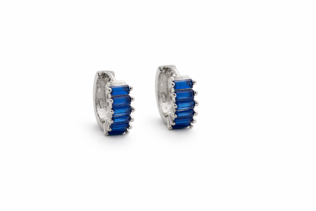 Blue Baguette Hoop Earrings
