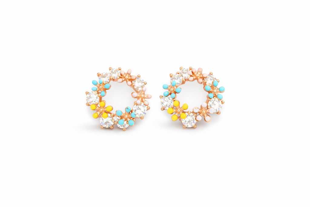 Floral Enamel Hoop Studs