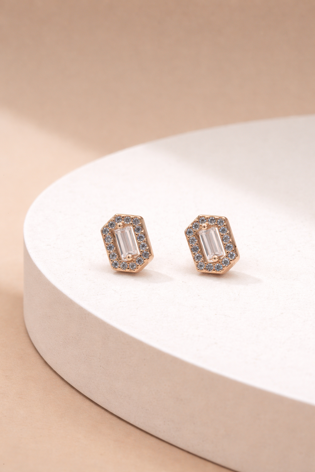 Emerald Cut Halo Crystal Stud Earrings