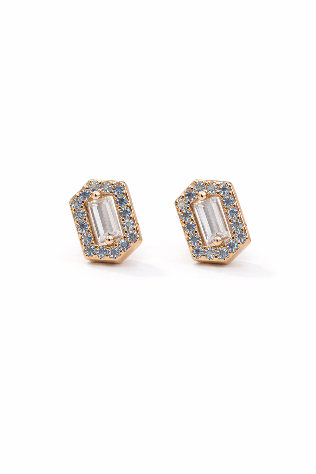 Emerald Cut Halo Crystal Stud Earrings