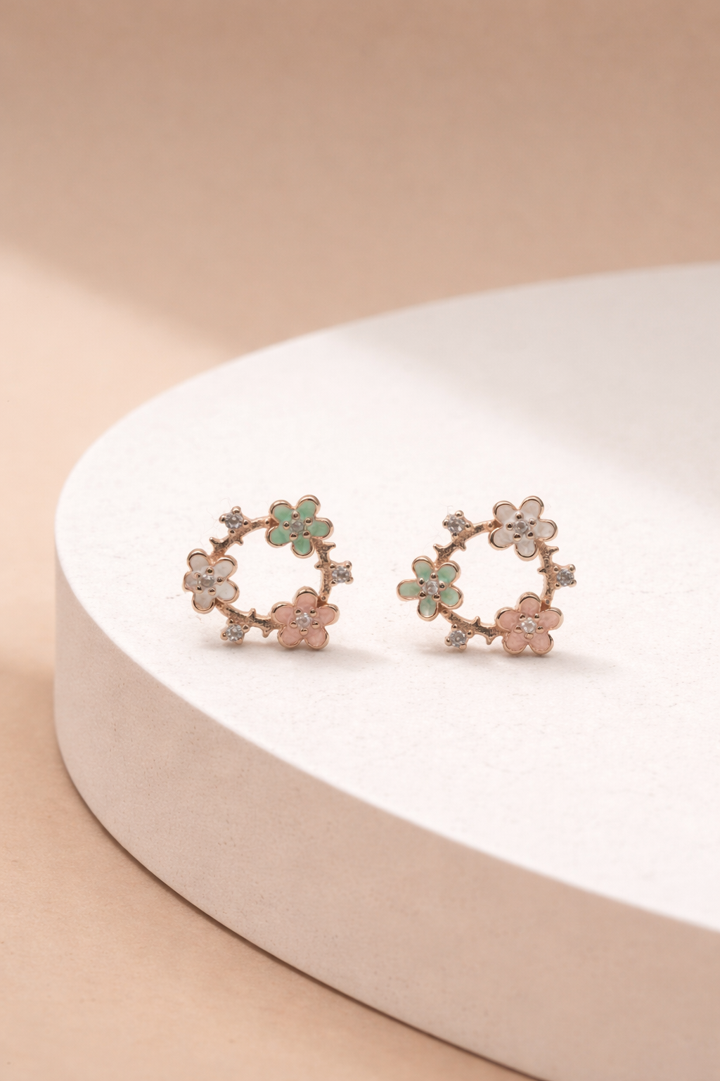 Pastel Bloom Circle Stud Earrings