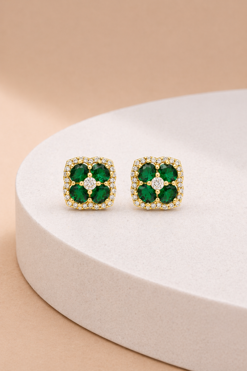 Luxe Green Halo Studs