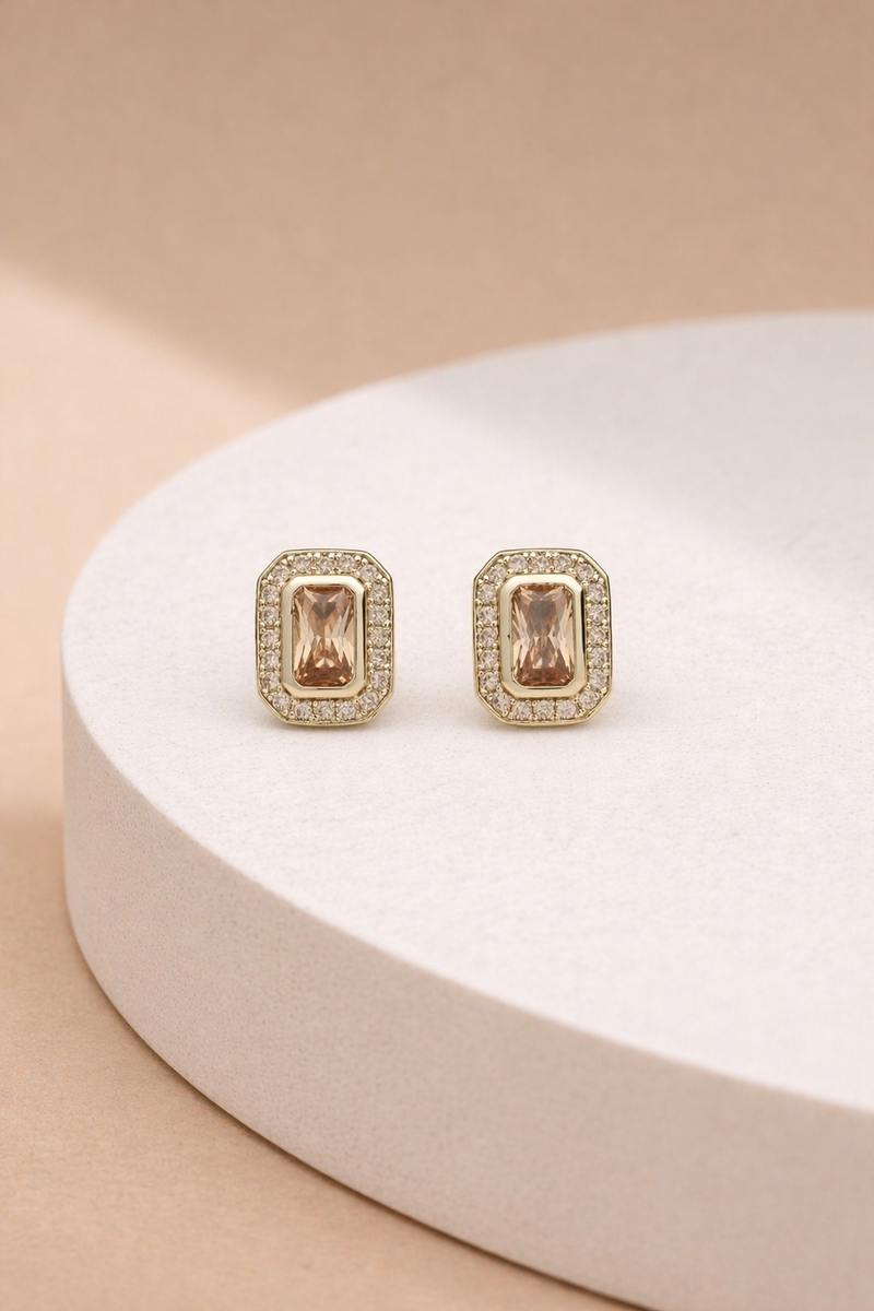 Champagne Halo Studs