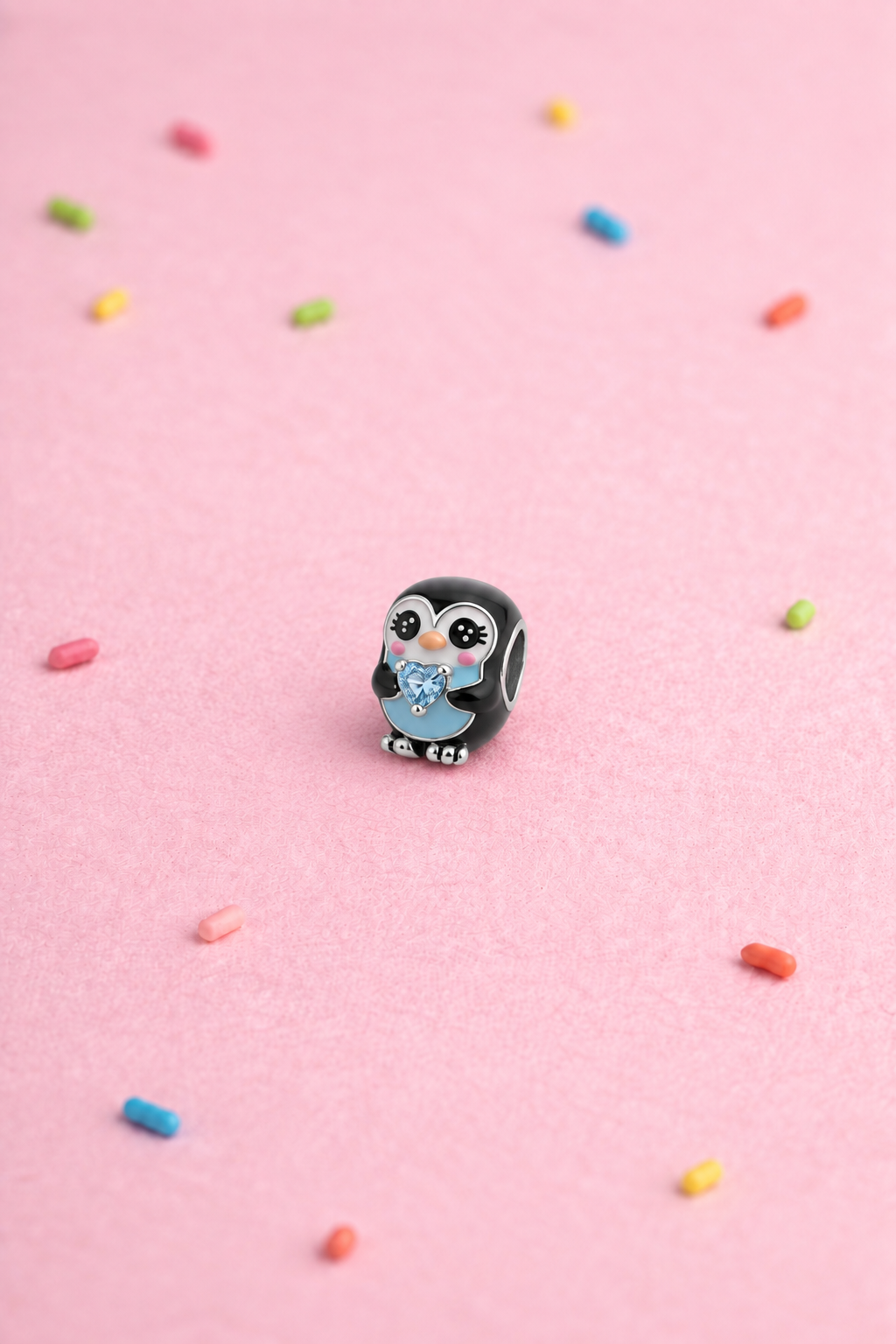 Crystal Heart Penguin Charm