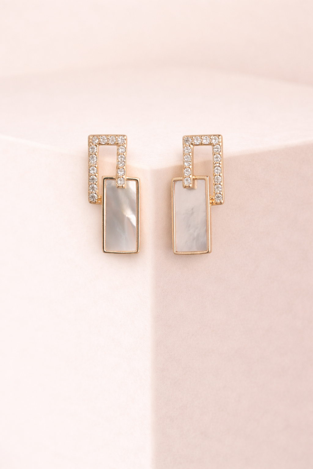 Geometric Pearl CZ Drop Earrings