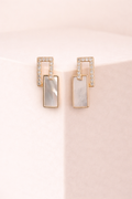 Geometric Pearl CZ Drop Earrings