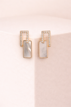 Geometric Pearl CZ Drop Earrings